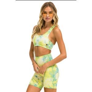 Aviator Nation Hand Dyed Sports Bra Tie Dye Neon Yellow Size Large